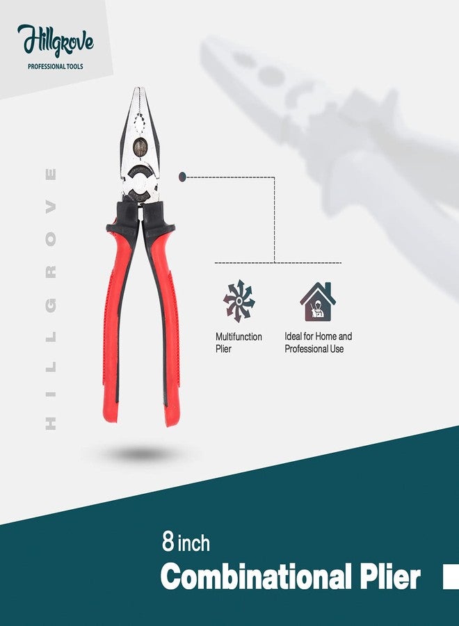 Hillgrove HGCM314M1 8"inch Heavy Duty Grip Combination Pilash Hand Tool Lineman Plier with Wire Cutter, Line Tester, Hammer and 5in1 Screwdriver - Image 2